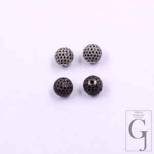 Beautiful Black Pave Diamond Ball Bead Spacer (6mm-12mm) In 925 Sterling Silver For Jewelry Supplies