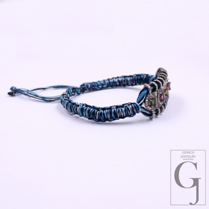 Blue Macrame Bracelet – Multi Tourmaline With Pave Diamonds In 925 Sterling Silver