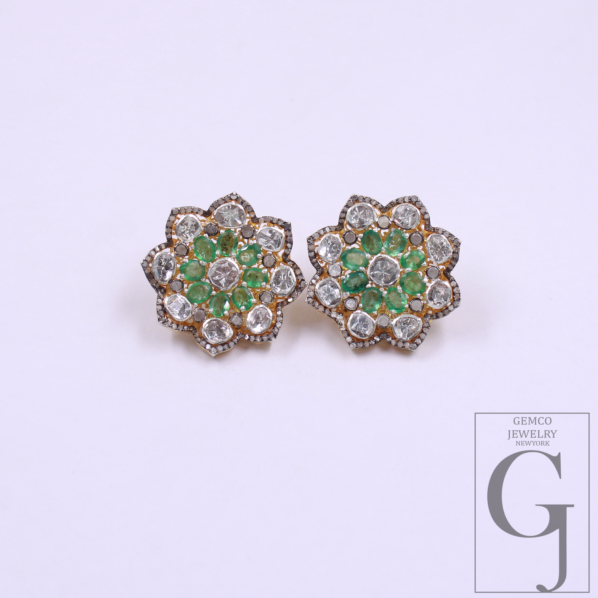 Natural Emerald And Polki Diamonds Earrings In 925 Sterling Silver – Handmade Finish Luxury Jewelry Pair Gift For Her