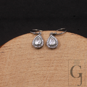 Natural Polki Diamond Earrings Rosecut Diamonds In 925 Sterling Silver Handmade Finish Jewelry Pair Gift For Her