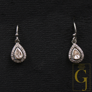 Natural Polki Diamond Earrings Rosecut Diamonds In 925 Sterling Silver Handmade Finish Jewelry Pair Gift For Her