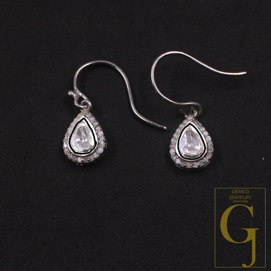 Natural Polki Diamond Earrings Rosecut Diamonds In 925 Sterling Silver Handmade Finish Jewelry Pair Gift For Her