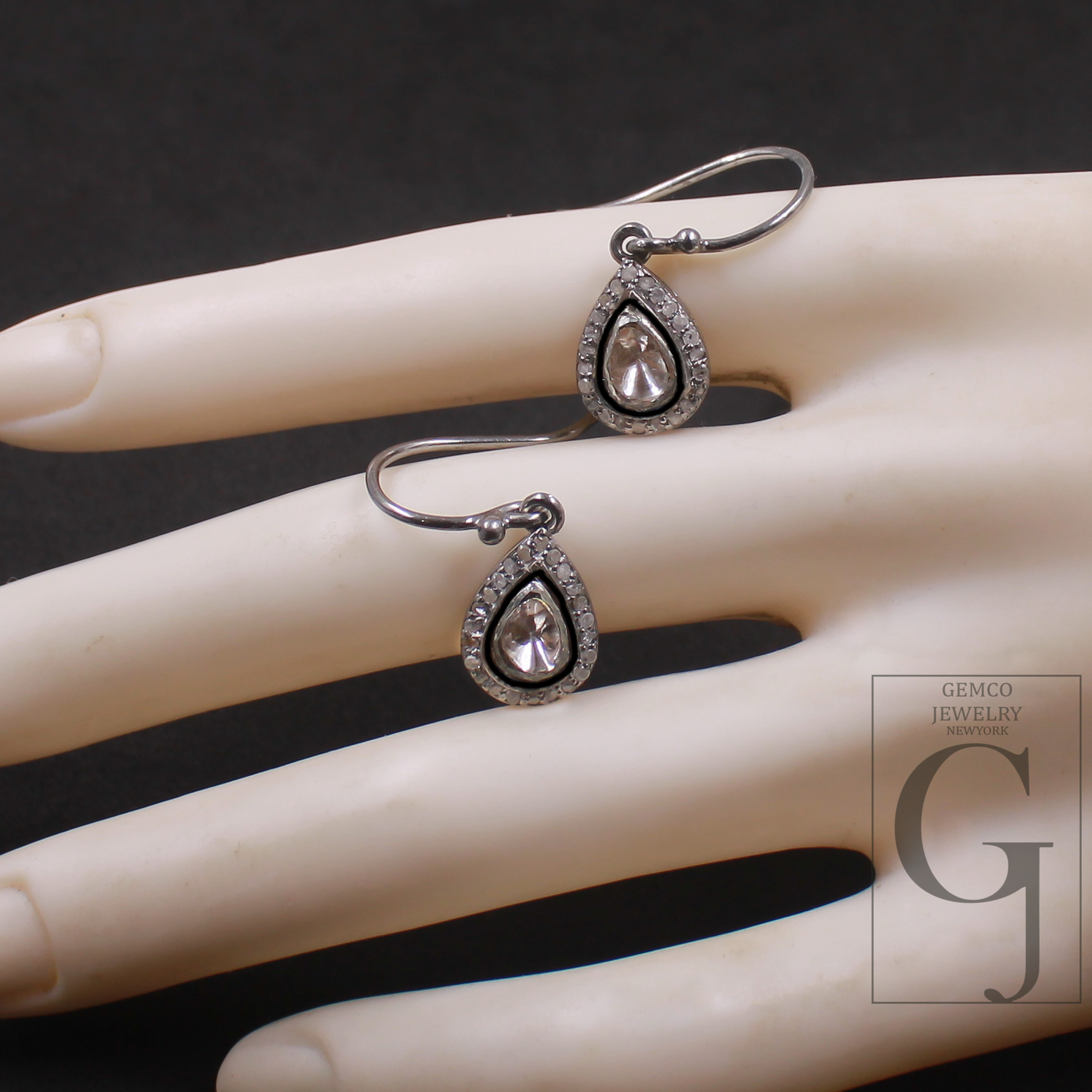 Natural Polki Diamond Earrings Rosecut Diamonds In 925 Sterling Silver Handmade Finish Jewelry Pair Gift For Her