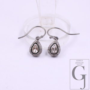 Natural Polki Diamond Earrings Rosecut Diamonds In 925 Sterling Silver Handmade Finish Jewelry Pair Gift For Her