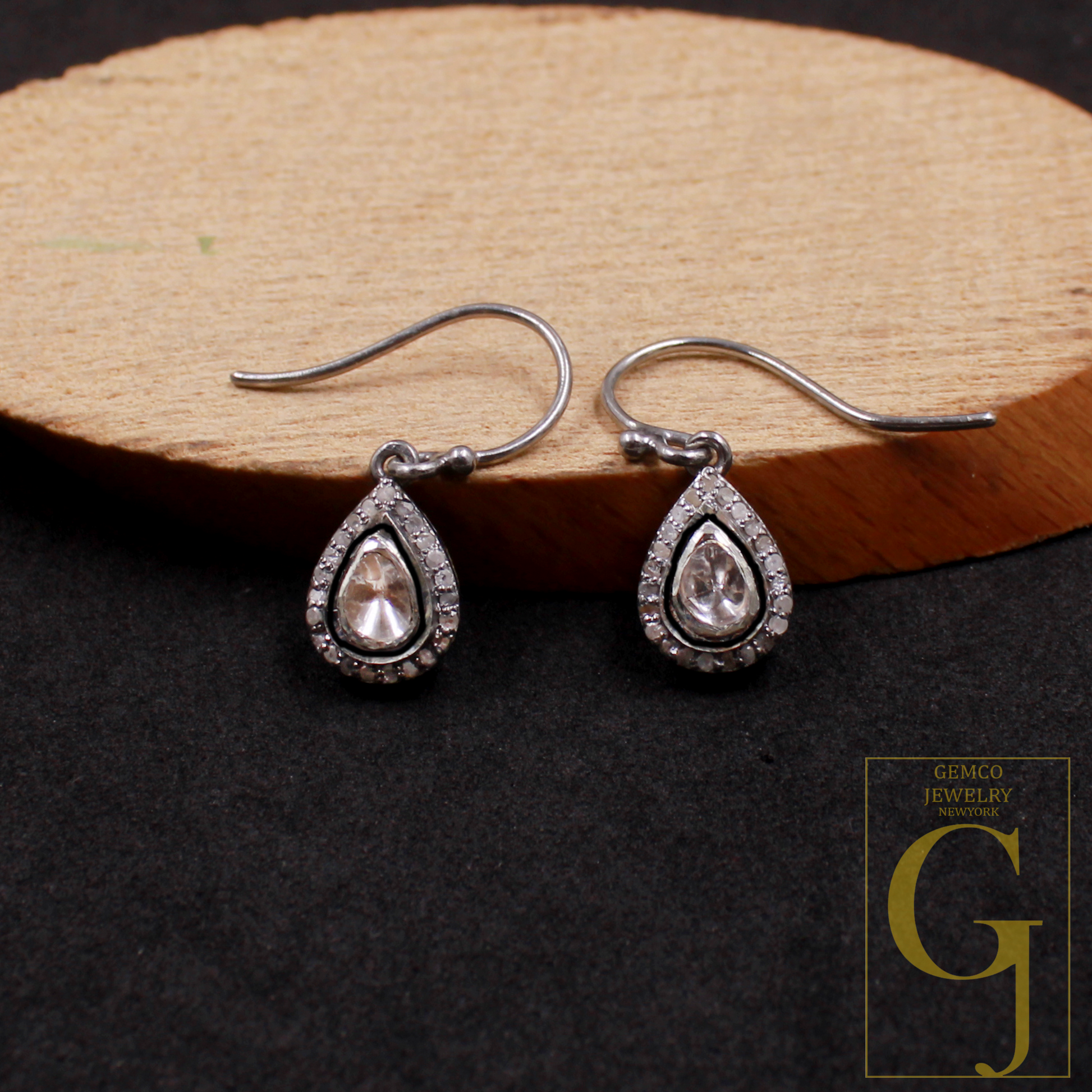 Natural Polki Diamond Earrings Rosecut Diamonds In 925 Sterling Silver Handmade Finish Jewelry Pair Gift For Her