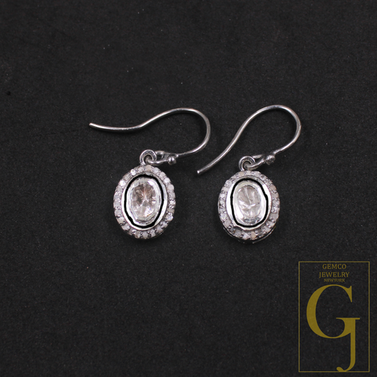 1 Pc Polki Diamond Earrings Rosecut Diamonds In 925 Sterling Silver Handmade Finish Jewelry, Everyday Jewelry