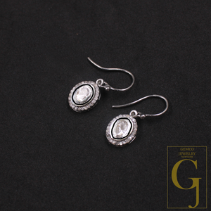 1 Pc Polki Diamond Earrings Rosecut Diamonds In 925 Sterling Silver Handmade Finish Jewelry, Everyday Jewelry