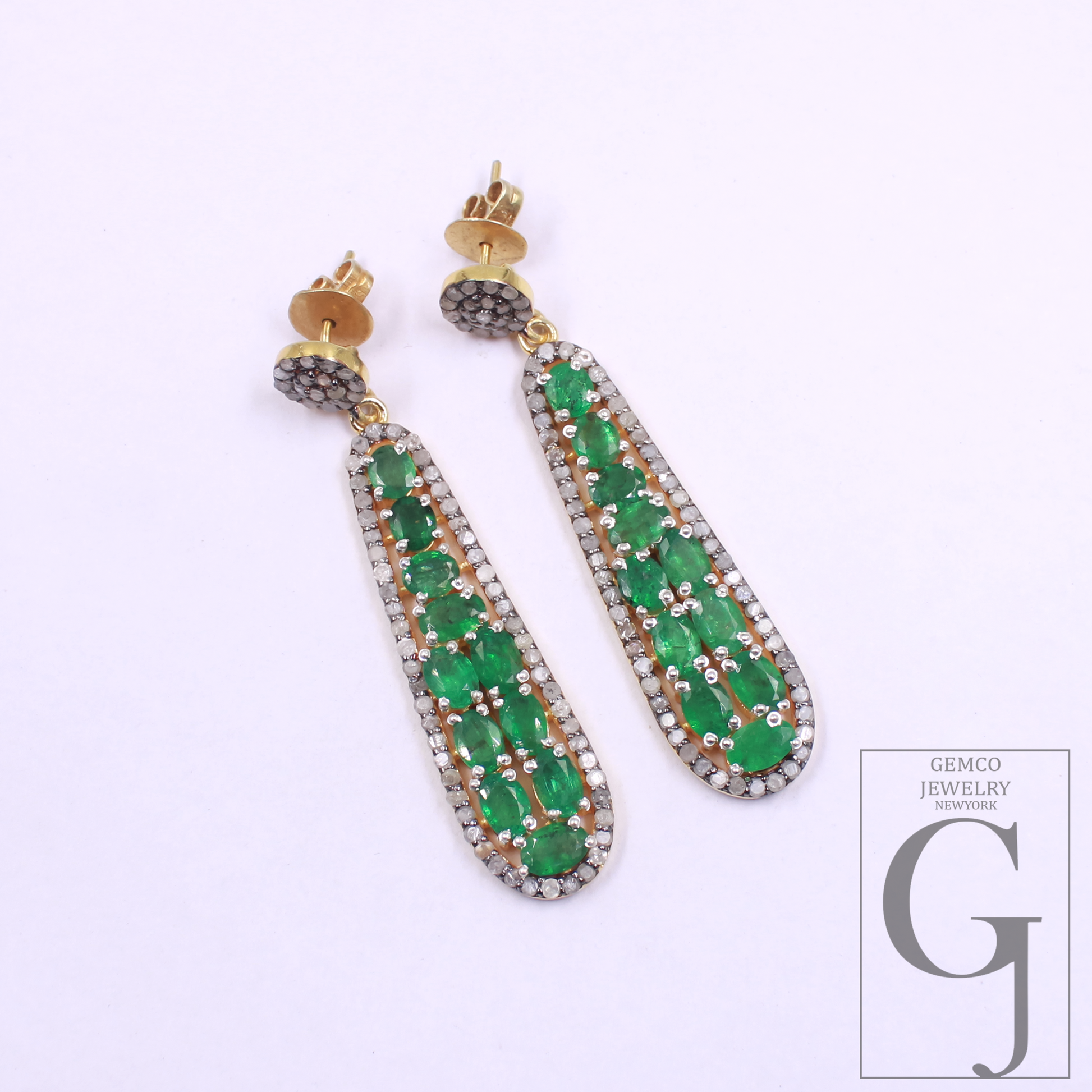 Natural Emerald Pave Diamonds Earrings 925 Sterling Silver Handmade Pave Diamonds Earring, Emerald Gemstone Jewelry