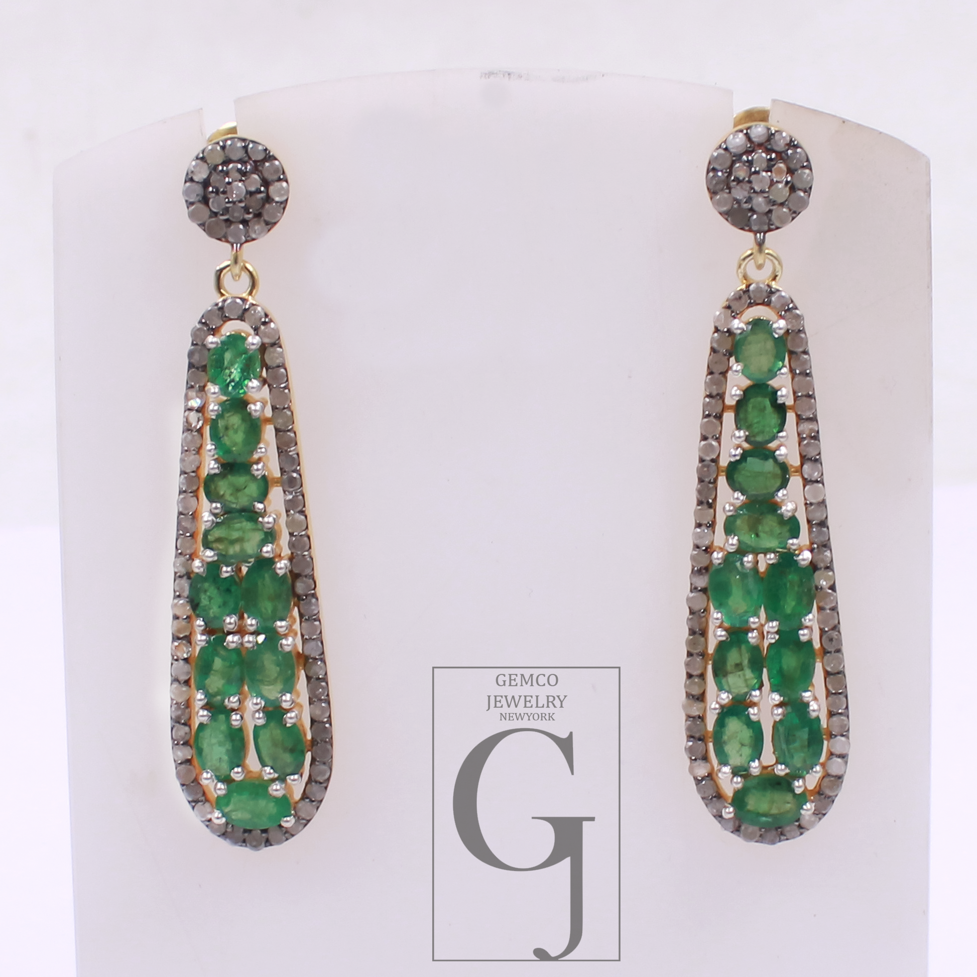 Natural Emerald Pave Diamonds Earrings 925 Sterling Silver Handmade Pave Diamonds Earring, Emerald Gemstone Jewelry