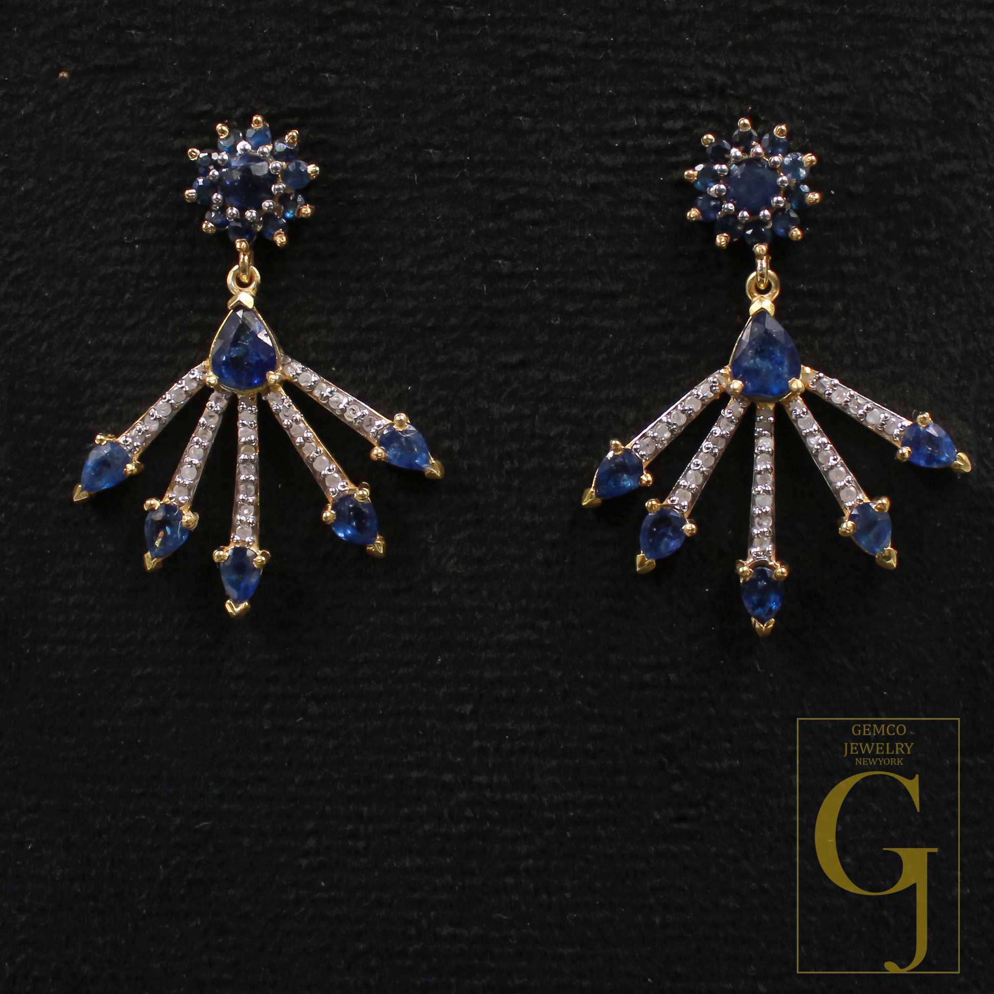 Natural Blue Sapphire Earrings With Pave Diamonds In 925 Sterling Silver Handmade Jewelry Gift For Her