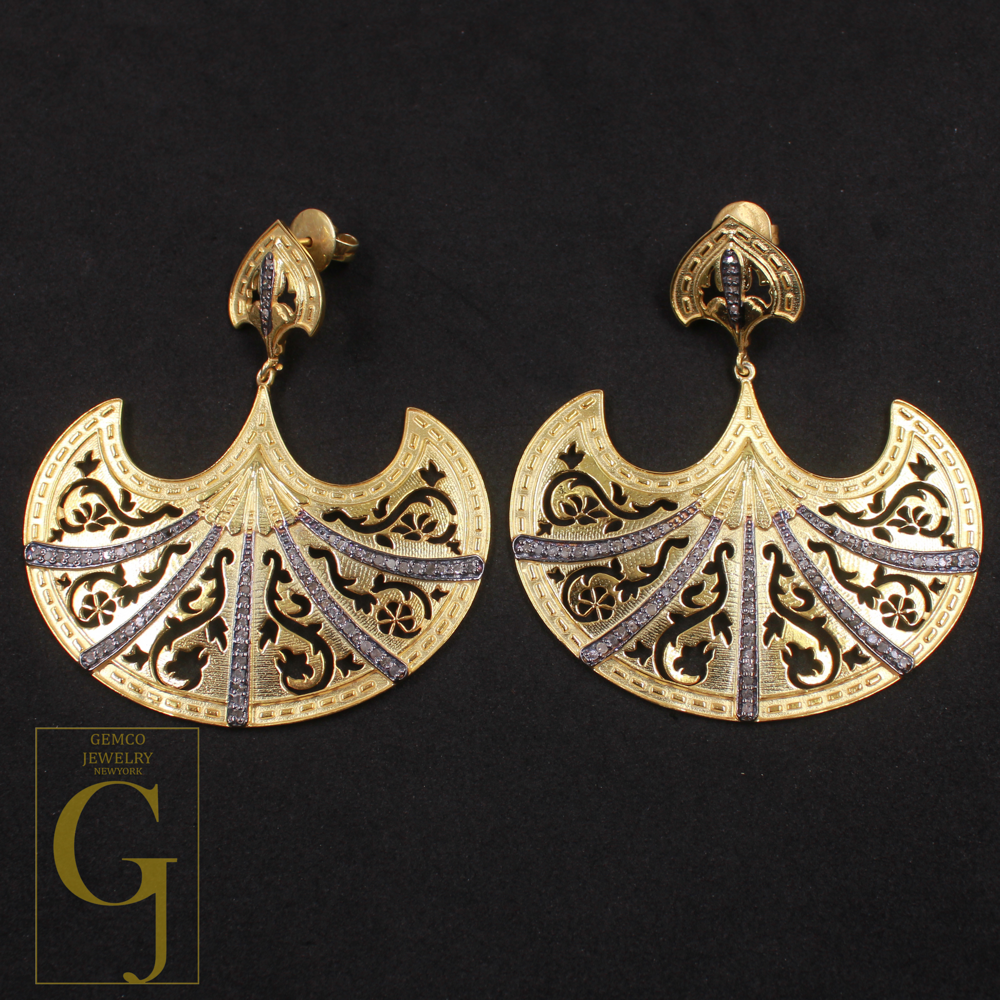 Natural Pave Diamonds Earrings With Vermeil Gold