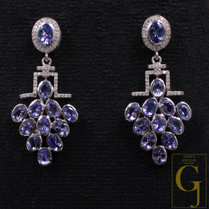 Natural Tanzanite Earring With Pave Diamonds In 925 Sterling Silver Handmade Earring With Natural Gemstone