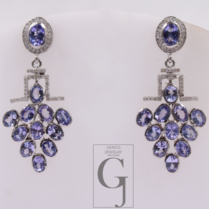 Natural Tanzanite Earring With Pave Diamonds In 925 Sterling Silver Handmade Earring With Natural Gemstone
