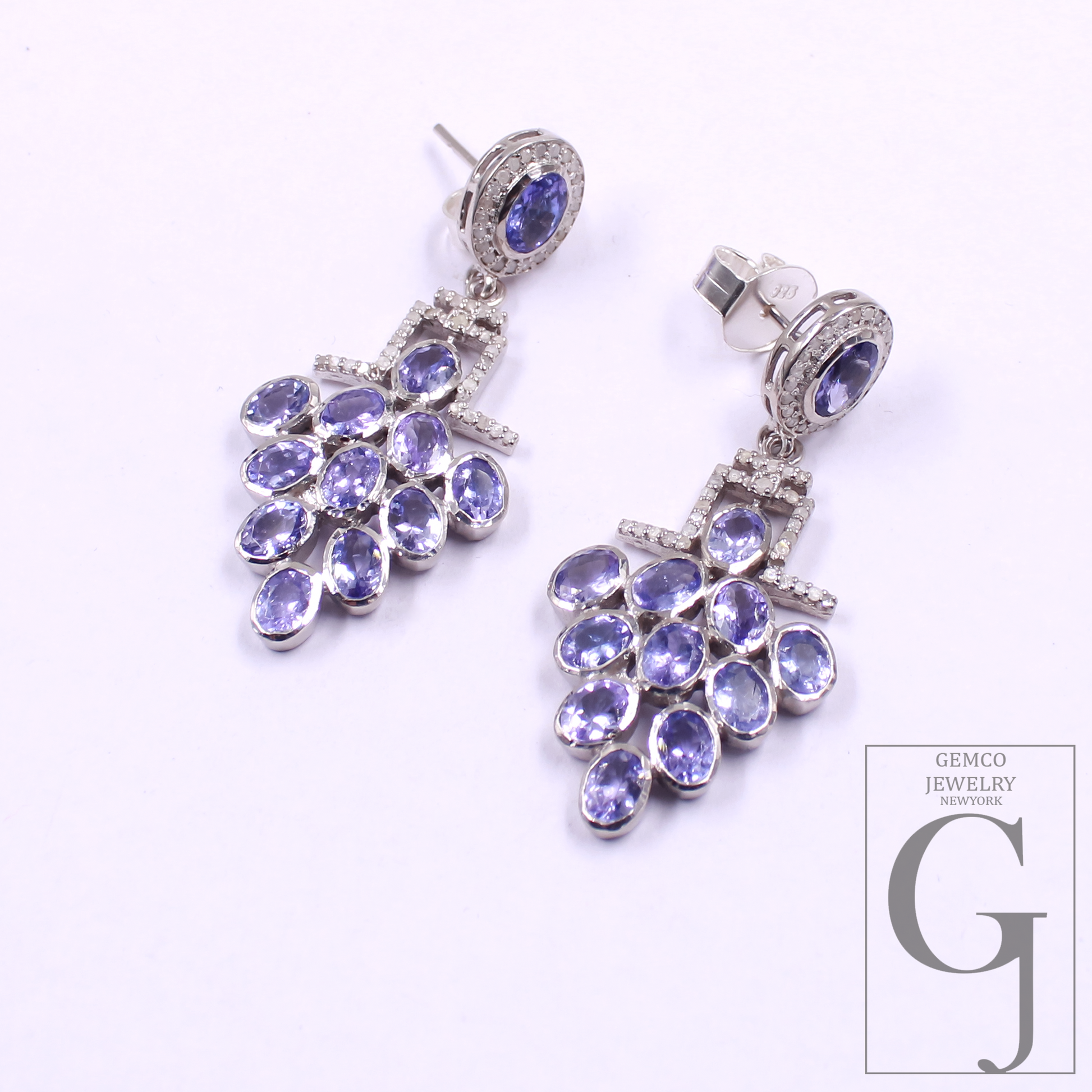 Natural Tanzanite Earring With Pave Diamonds In 925 Sterling Silver Handmade Earring With Natural Gemstone