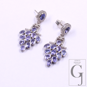Natural Tanzanite Earring With Pave Diamonds In 925 Sterling Silver Handmade Earring With Natural Gemstone