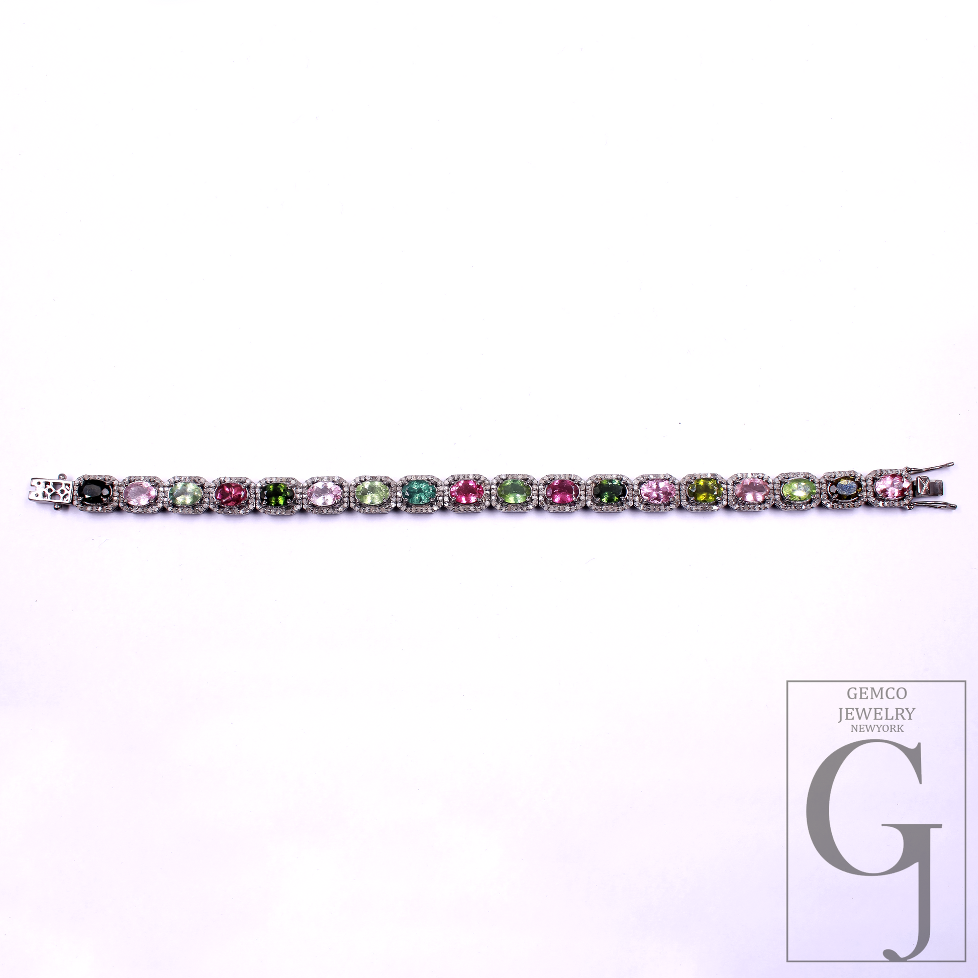 Multi Tourmaline Bracelet With Pave Rosecut Diamonds In 925 Sterling Silver Handmade Finish Multi Tourmaline Bracelet Wedding Jewelry