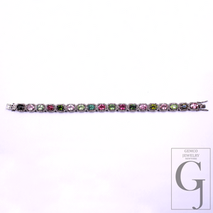 Multi Tourmaline Bracelet With Pave Rosecut Diamonds In 925 Sterling Silver Handmade Finish Multi Tourmaline Bracelet Wedding Jewelry