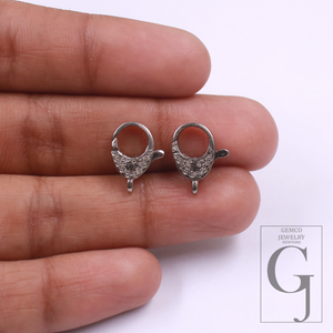 Natural Rosecut Diamonds Lobster Clasp In 925 Sterling Silver For Necklace & Pendant Charms Handmade Finish Jewelry Supply