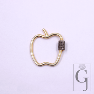 Natural Pave Diamond Screw Clasp - 925 Sterling Silver Apple Lock, Handmade Jewelry Connector