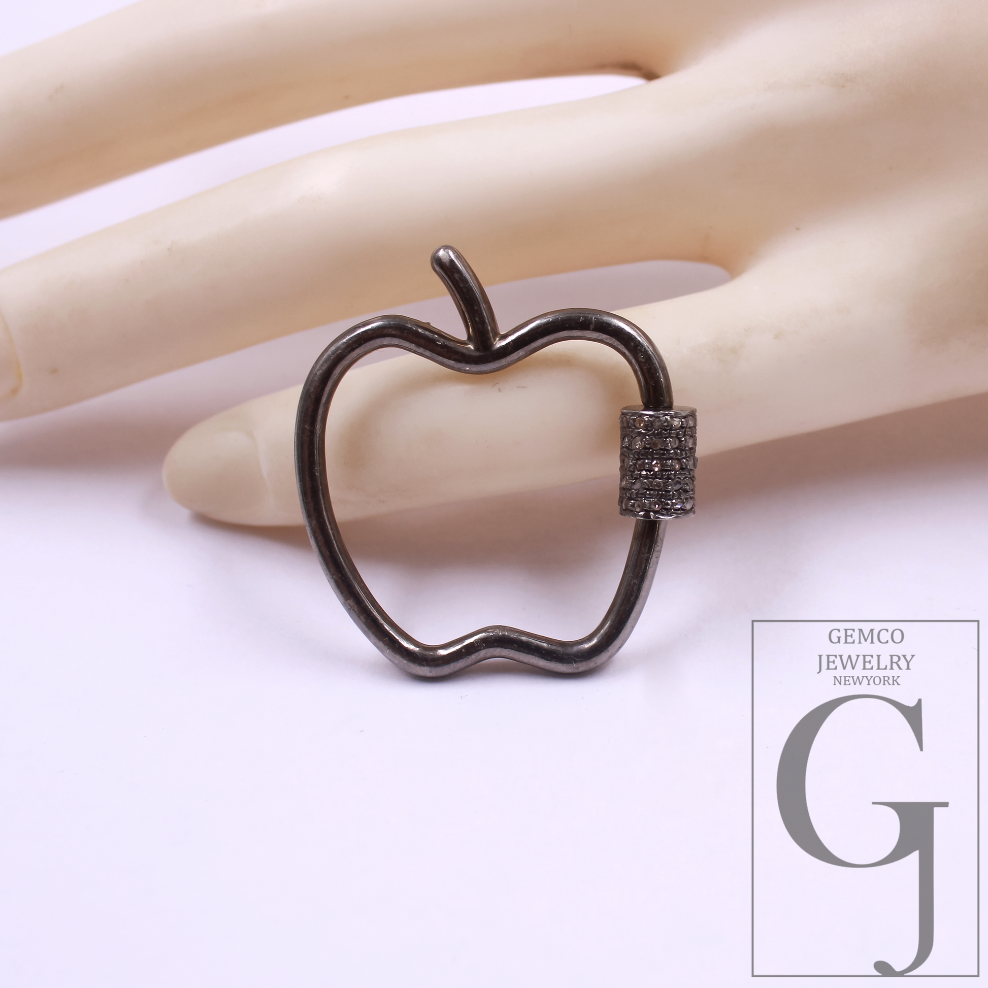 Natural Pave Diamond Screw Clasp - 925 Sterling Silver Apple Lock, Handmade Jewelry Connector