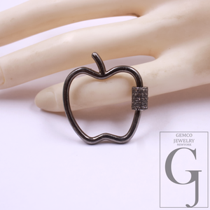 Natural Pave Diamond Screw Clasp - 925 Sterling Silver Apple Lock, Handmade Jewelry Connector