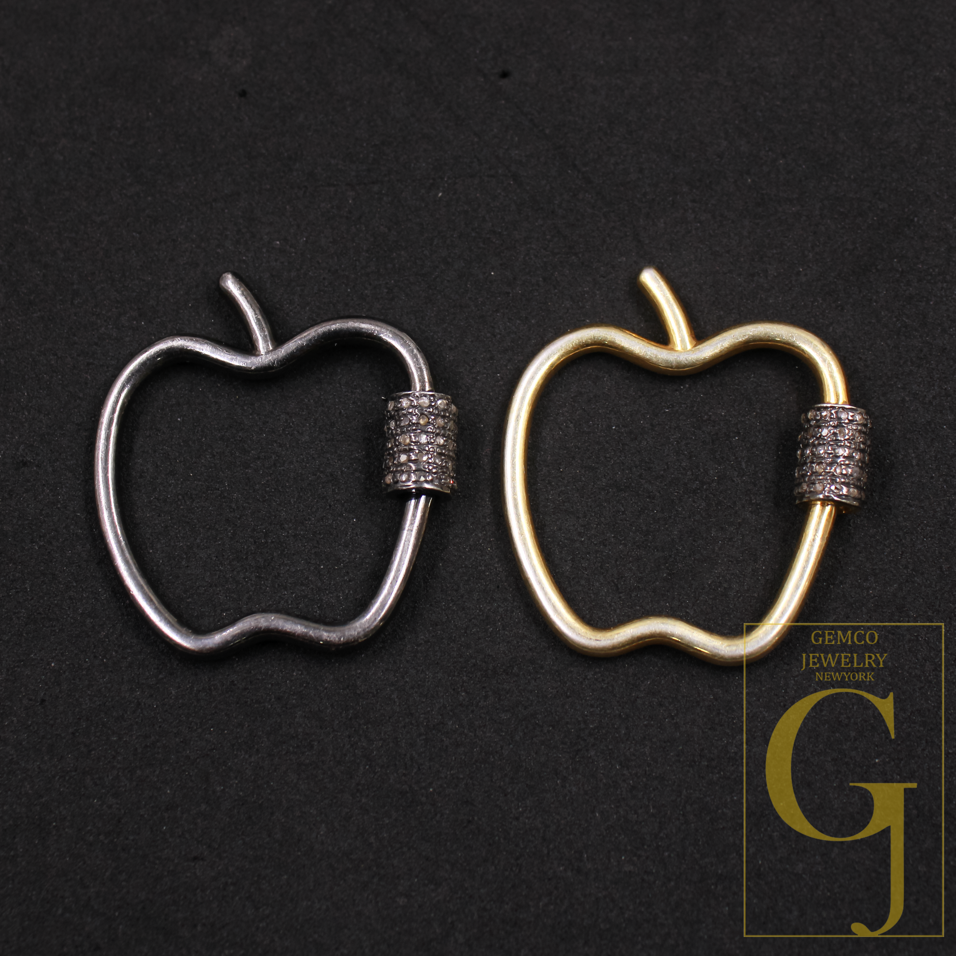 Natural Pave Diamond Screw Clasp - 925 Sterling Silver Apple Lock, Handmade Jewelry Connector