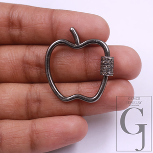 Natural Pave Diamond Screw Clasp - 925 Sterling Silver Apple Lock, Handmade Jewelry Connector