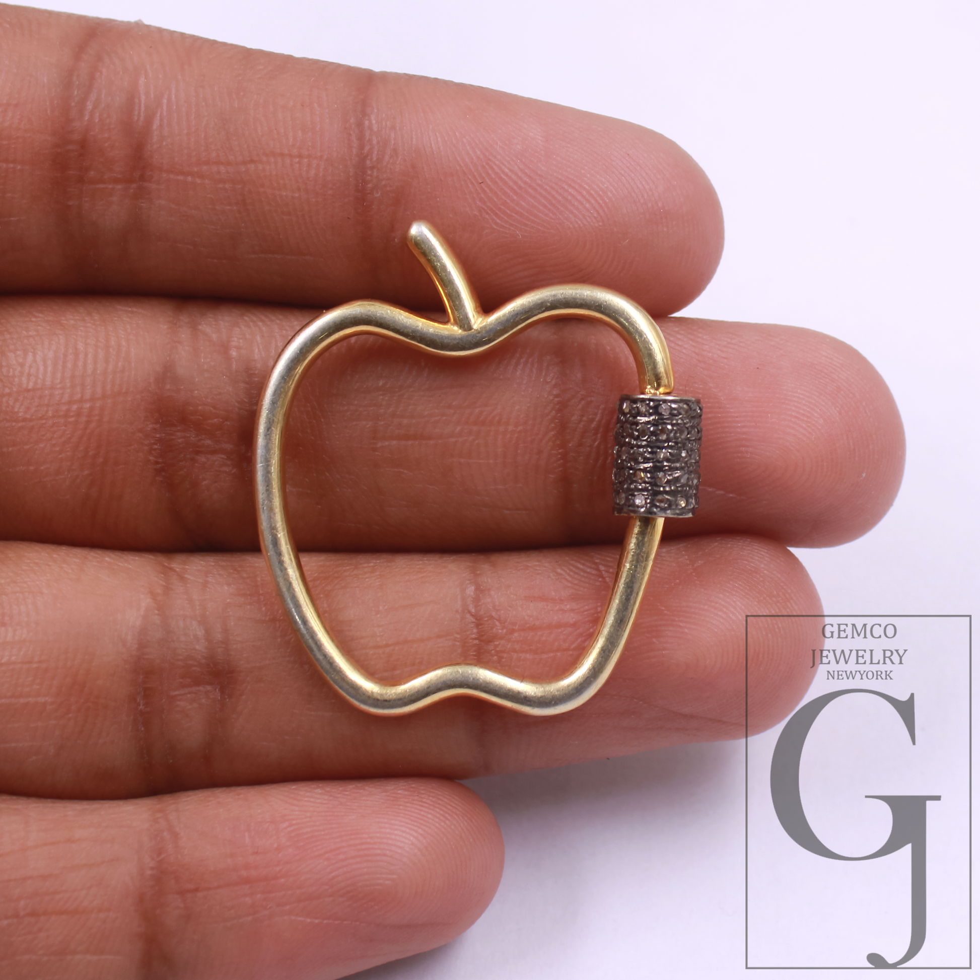 Natural Pave Diamond Screw Clasp - 925 Sterling Silver Apple Lock, Handmade Jewelry Connector