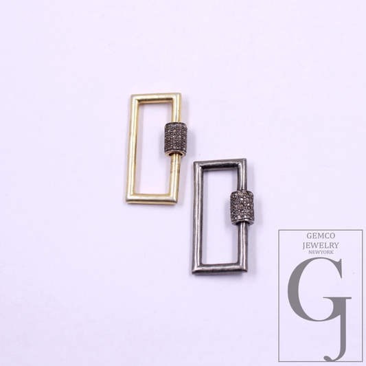 Natural Pave Diamond Screw Clasp - 925 Sterling Silver Rectangle Lock, Handmade Jewelry Connector