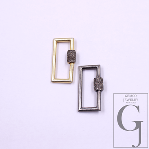 Natural Pave Diamond Screw Clasp - 925 Sterling Silver Rectangle Lock, Handmade Jewelry Connector