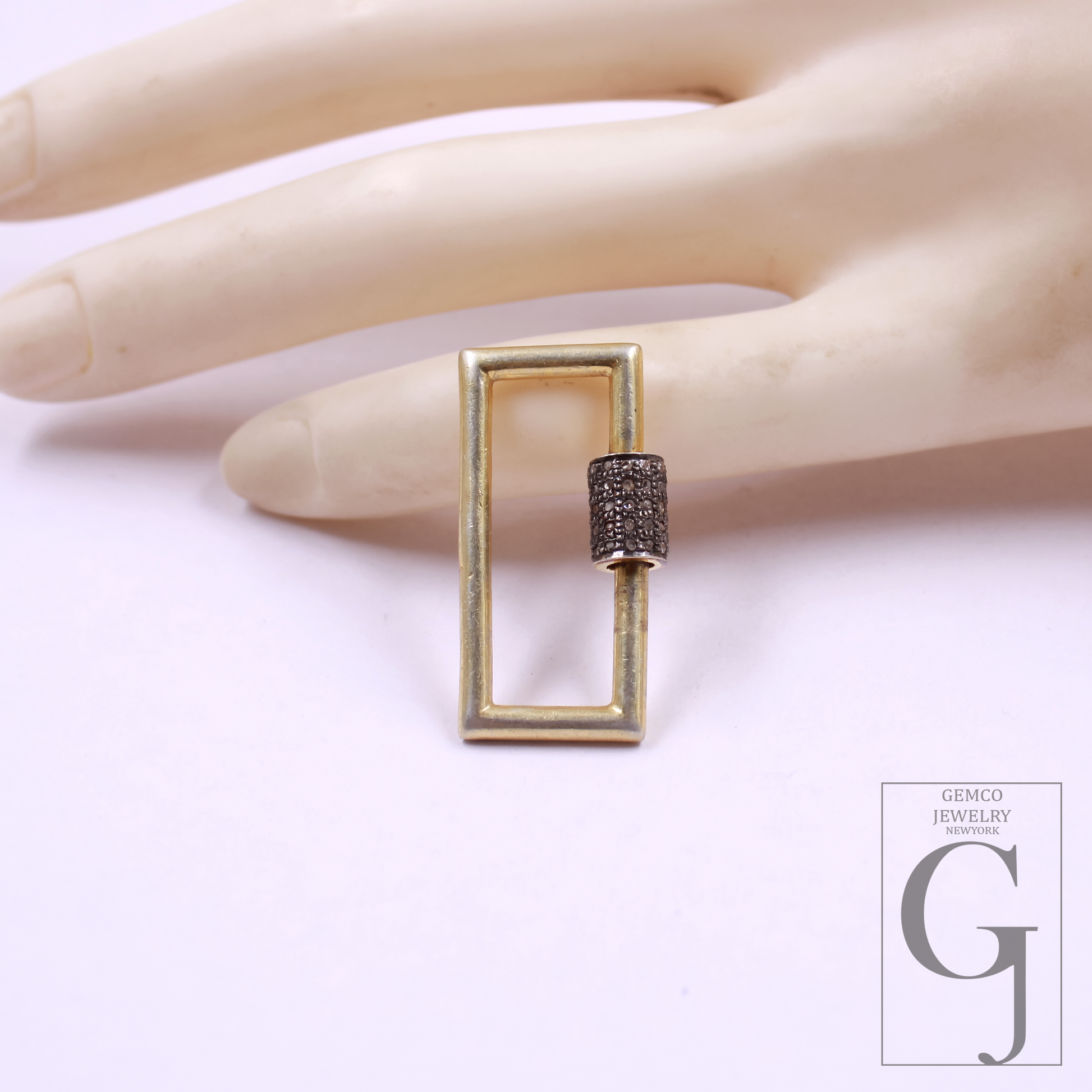 Natural Pave Diamond Screw Clasp - 925 Sterling Silver Rectangle Lock, Handmade Jewelry Connector