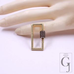 Natural Pave Diamond Screw Clasp - 925 Sterling Silver Rectangle Lock, Handmade Jewelry Connector