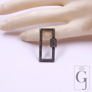 Natural Pave Diamond Screw Clasp - 925 Sterling Silver Rectangle Lock, Handmade Jewelry Connector