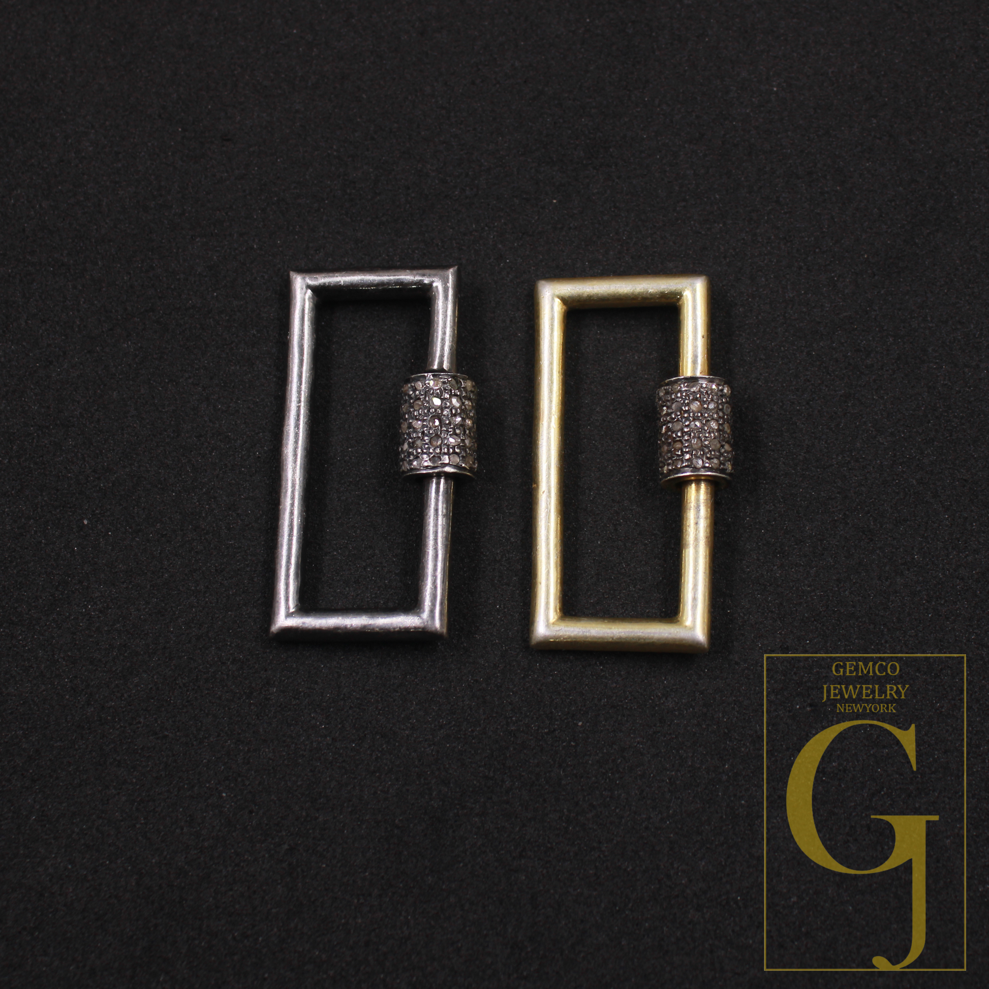 Natural Pave Diamond Screw Clasp - 925 Sterling Silver Rectangle Lock, Handmade Jewelry Connector