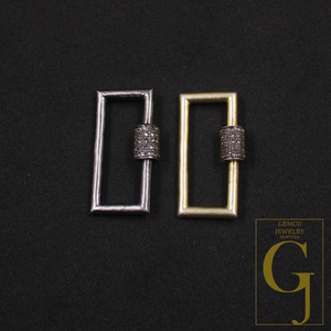 Natural Pave Diamond Screw Clasp - 925 Sterling Silver Rectangle Lock, Handmade Jewelry Connector