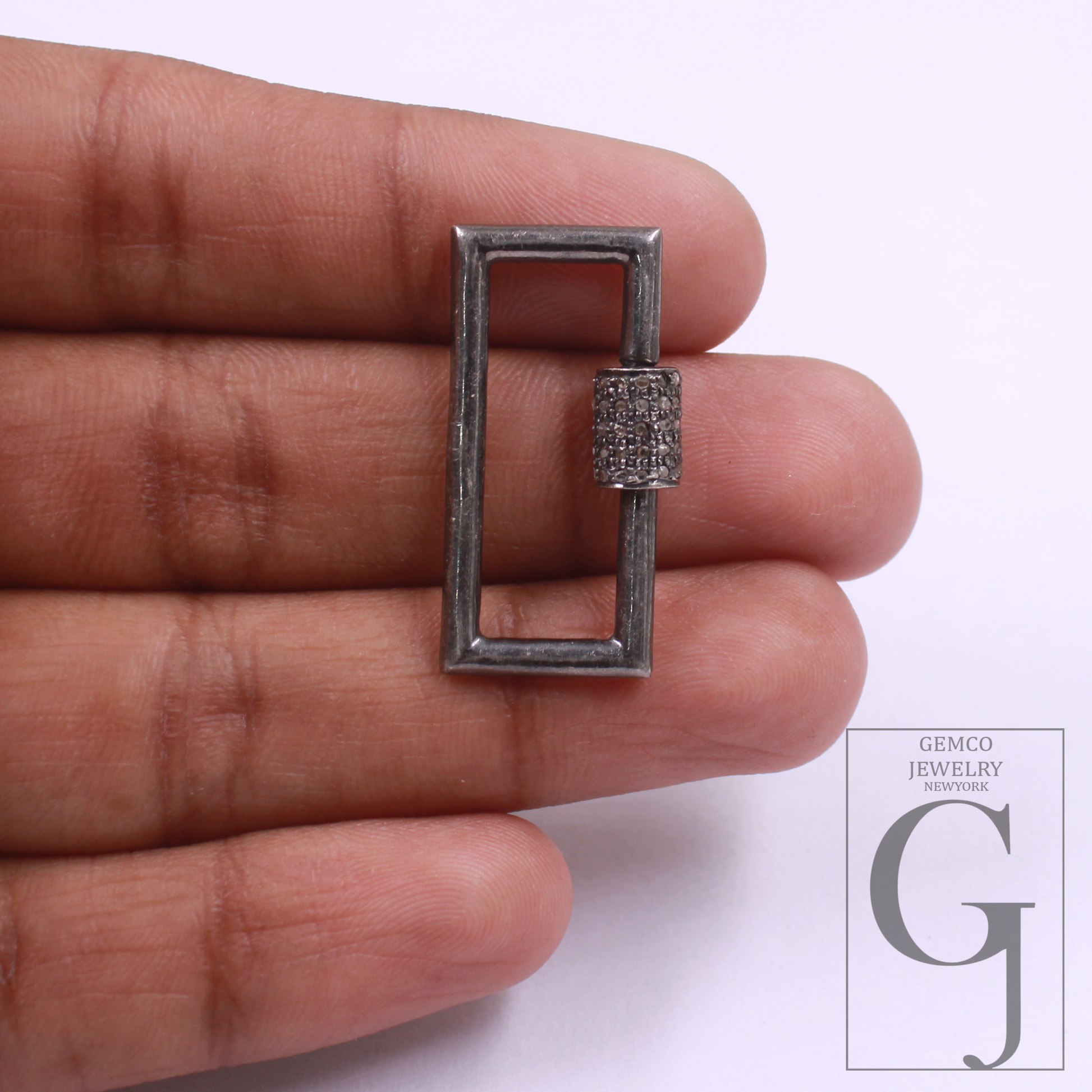 Natural Pave Diamond Screw Clasp - 925 Sterling Silver Rectangle Lock, Handmade Jewelry Connector