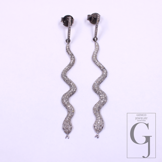 Natural Pave Diamonds Drop Earrings In 925 Sterling Silver Handmade Finish Earrings Jewelry Gift For Her