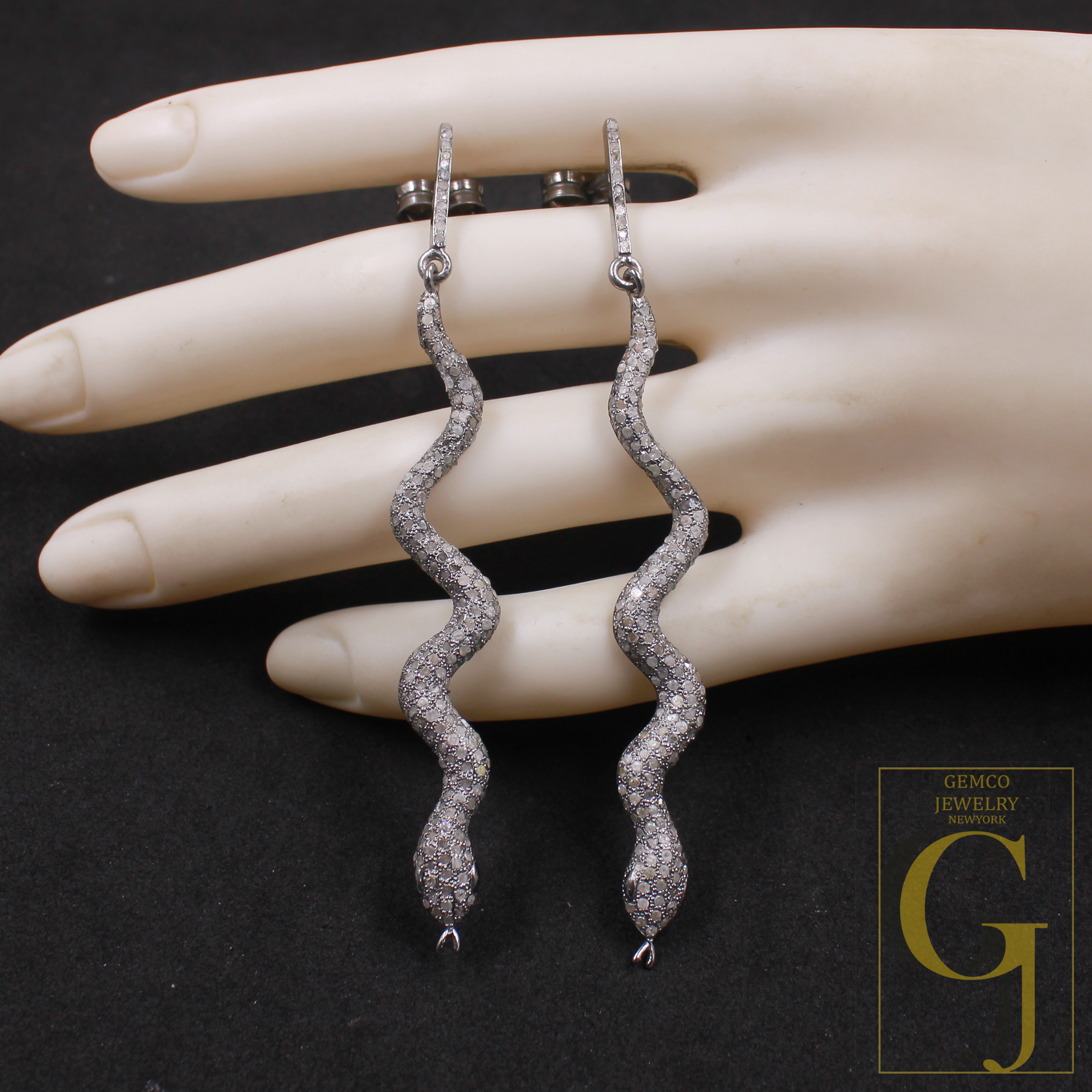 Natural Pave Diamonds Drop Earrings In 925 Sterling Silver Handmade Finish Earrings Jewelry Gift For Her