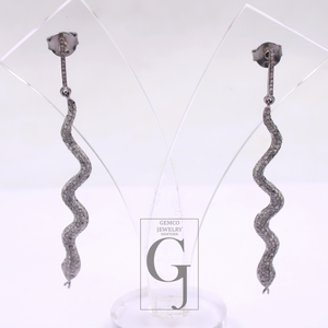 Natural Pave Diamonds Drop Earrings In 925 Sterling Silver Handmade Finish Earrings Jewelry Gift For Her