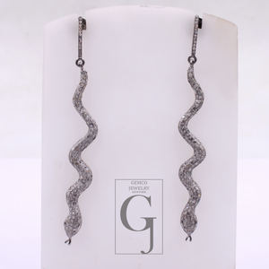 Natural Pave Diamonds Drop Earrings In 925 Sterling Silver Handmade Finish Earrings Jewelry Gift For Her
