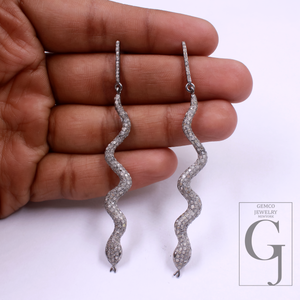 Natural Pave Diamonds Drop Earrings In 925 Sterling Silver Handmade Finish Earrings Jewelry Gift For Her