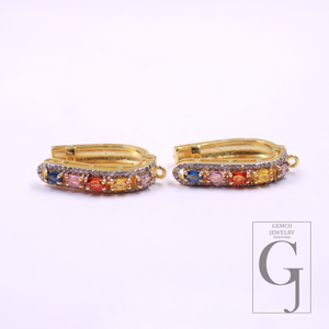 Beautiful Multi Tourmaline Hoop Earrings In Vermeil Gold 925 Sterling Silver Handmade Earrings For Wedding Gift