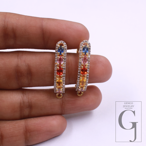 Beautiful Multi Tourmaline Hoop Earrings In Vermeil Gold 925 Sterling Silver Handmade Earrings For Wedding Gift