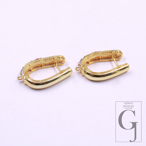 Beautiful Multi Tourmaline Hoop Earrings In Vermeil Gold 925 Sterling Silver Handmade Earrings For Wedding Gift