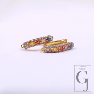 Beautiful Multi Tourmaline Hoop Earrings In Vermeil Gold 925 Sterling Silver Handmade Earrings For Wedding Gift