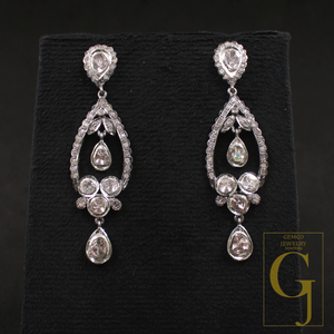 Natural Polki Drop Earrings With Pave Diamonds In 925 Sterling Silver Handmade Finish Jewelry For Wedding