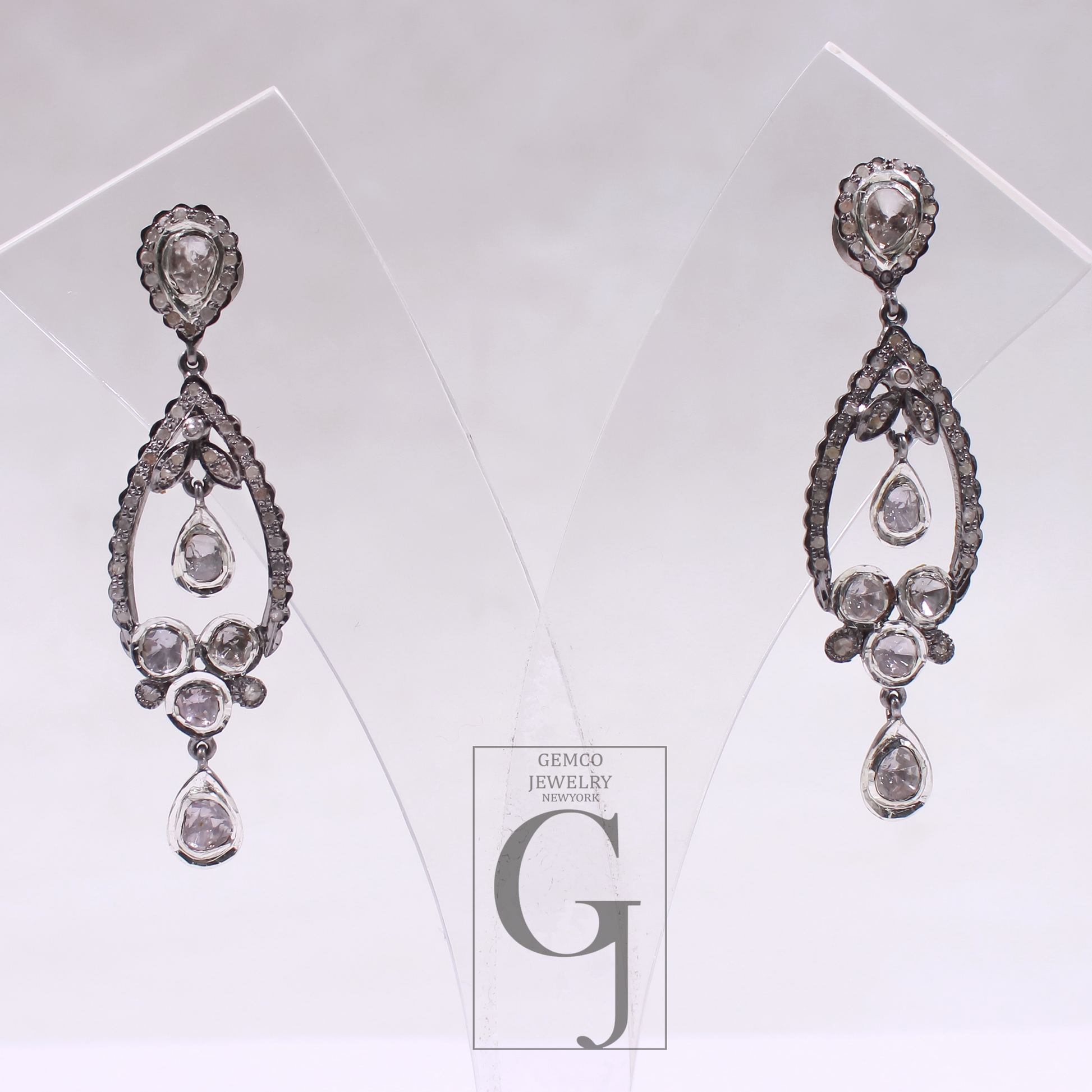 Natural Polki Drop Earrings With Pave Diamonds In 925 Sterling Silver Handmade Finish Jewelry For Wedding
