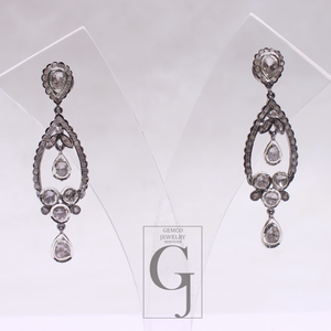 Natural Polki Drop Earrings With Pave Diamonds In 925 Sterling Silver Handmade Finish Jewelry For Wedding