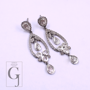 Natural Polki Drop Earrings With Pave Diamonds In 925 Sterling Silver Handmade Finish Jewelry For Wedding