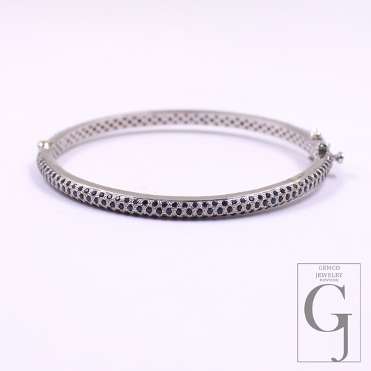 Blue Sapphire Bangle Bracelet In 925 Sterling Silver Handmade Bracelet For Everyday Wear